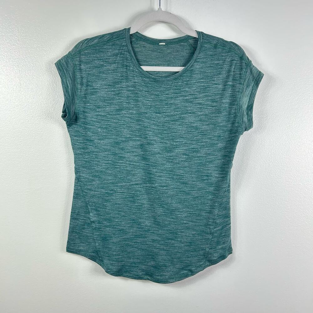 Lululemon Run Around Tee Heathered Deep Green Size 8 Athletic Wear